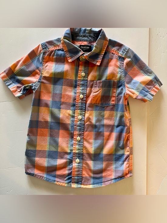 OshKosh B'gosh Other - OshKosh B'gosh Boys' Orange & Blue Plaid Short-Sleeve Button-Up Shirt Size 6
